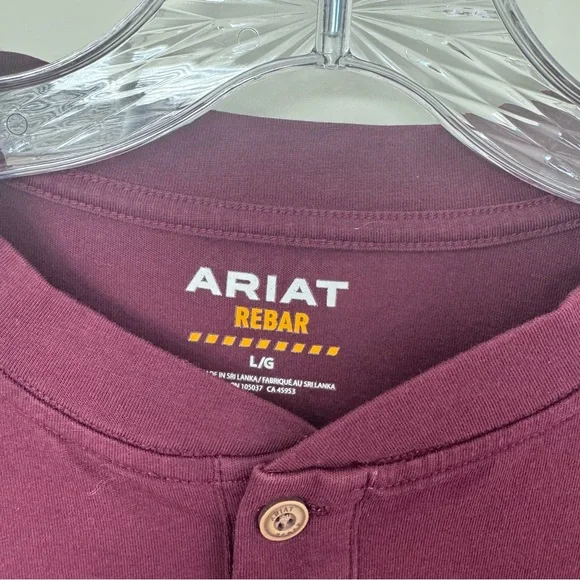 Ariat Rebar Long-Sleeve 3-Button Henley Work Shirt, Burgundy, Large, EUC - Picture 2 of 11